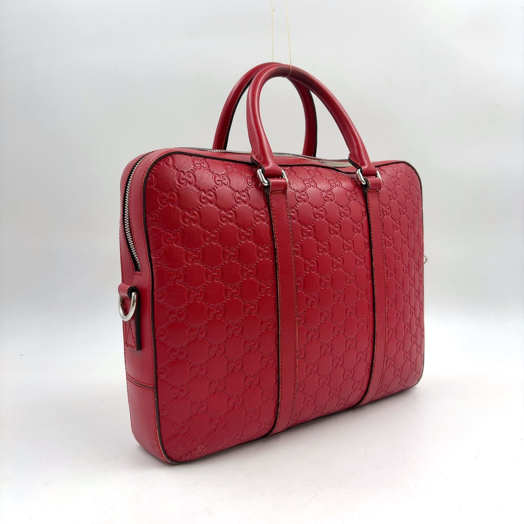 Gucci Guccissima Leather Red Business Bag Silver — view 2