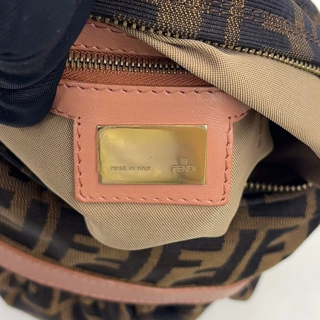 Fendi Zucca Pattern Leather Canvas Pink Beige Brown Bag Gold — view 4