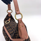 Fendi Zucca Pattern Leather Canvas Pink Beige Brown Bag Gold — view 7
