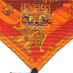 Hermes Yellow Golden Knight Pleated Carre 90 Silk Orange Scarf — view 4