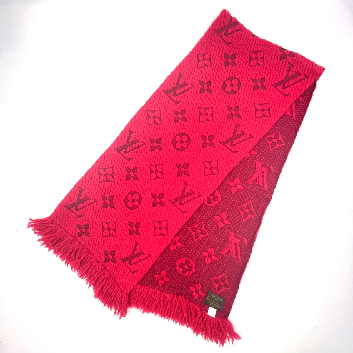 Louis Vuitton Logomania Scarf Ruby Silk Wool Pink Red