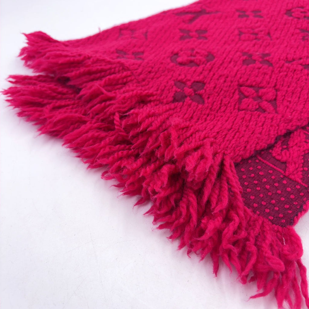 Louis Vuitton Logomania Scarf Ruby Silk Wool Pink Red — view 6