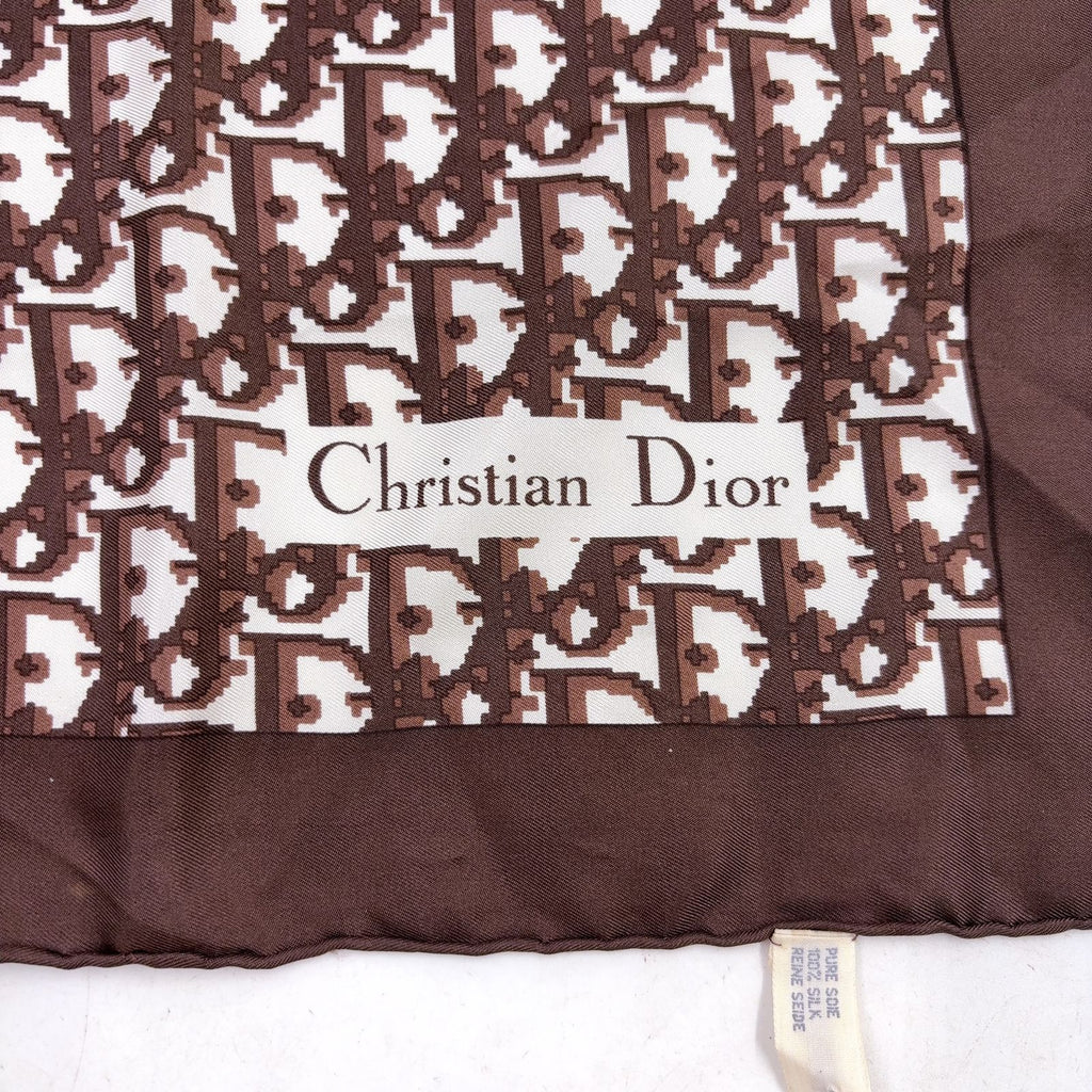Dior Trotter Pattern Silk Brown Scarf — view 4