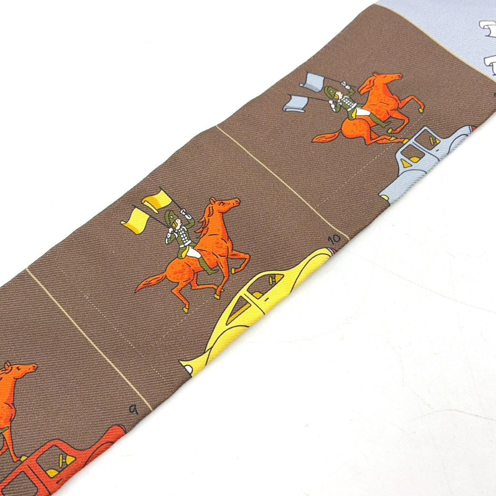 Hermes Ex-Libris Wind Frame Twilly Silk Brown Scarf — view 6