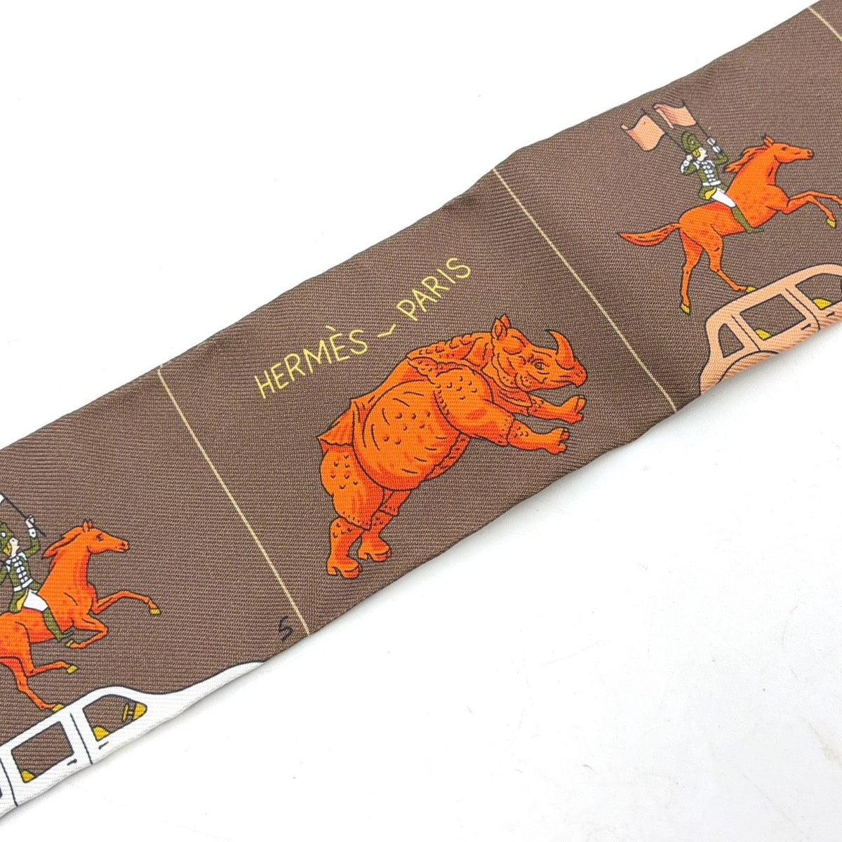 Hermes Ex-Libris Wind Frame Twilly Silk Brown Scarf — view 4
