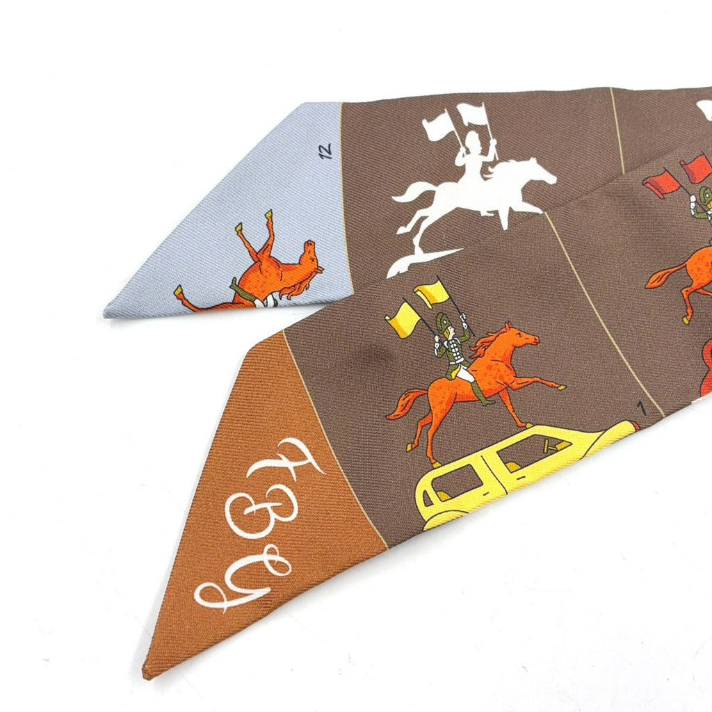 Hermes Ex-Libris Wind Frame Twilly Silk Brown Scarf — view 5