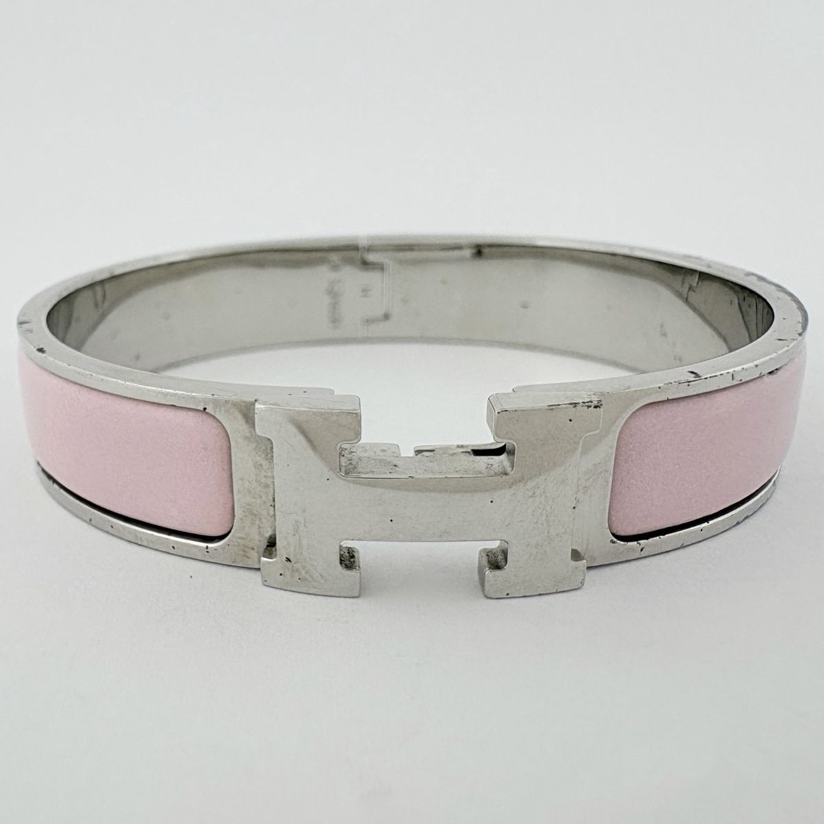 Hermes Clic H Bangle Enamel Bracelet Clac Metal Silver Pink — view 2