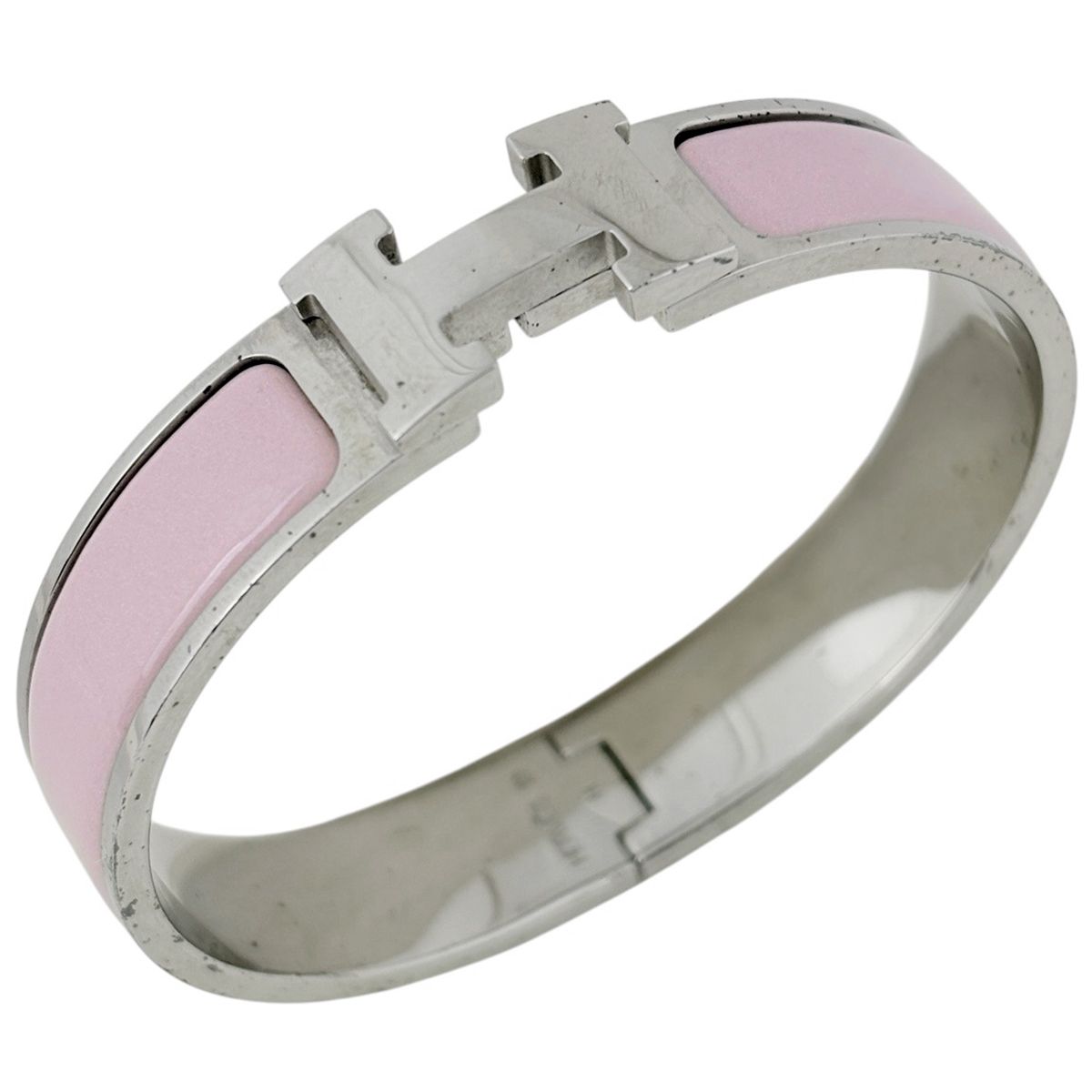 Hermes Clic H Bangle Enamel Bracelet Clac Metal Silver Pink