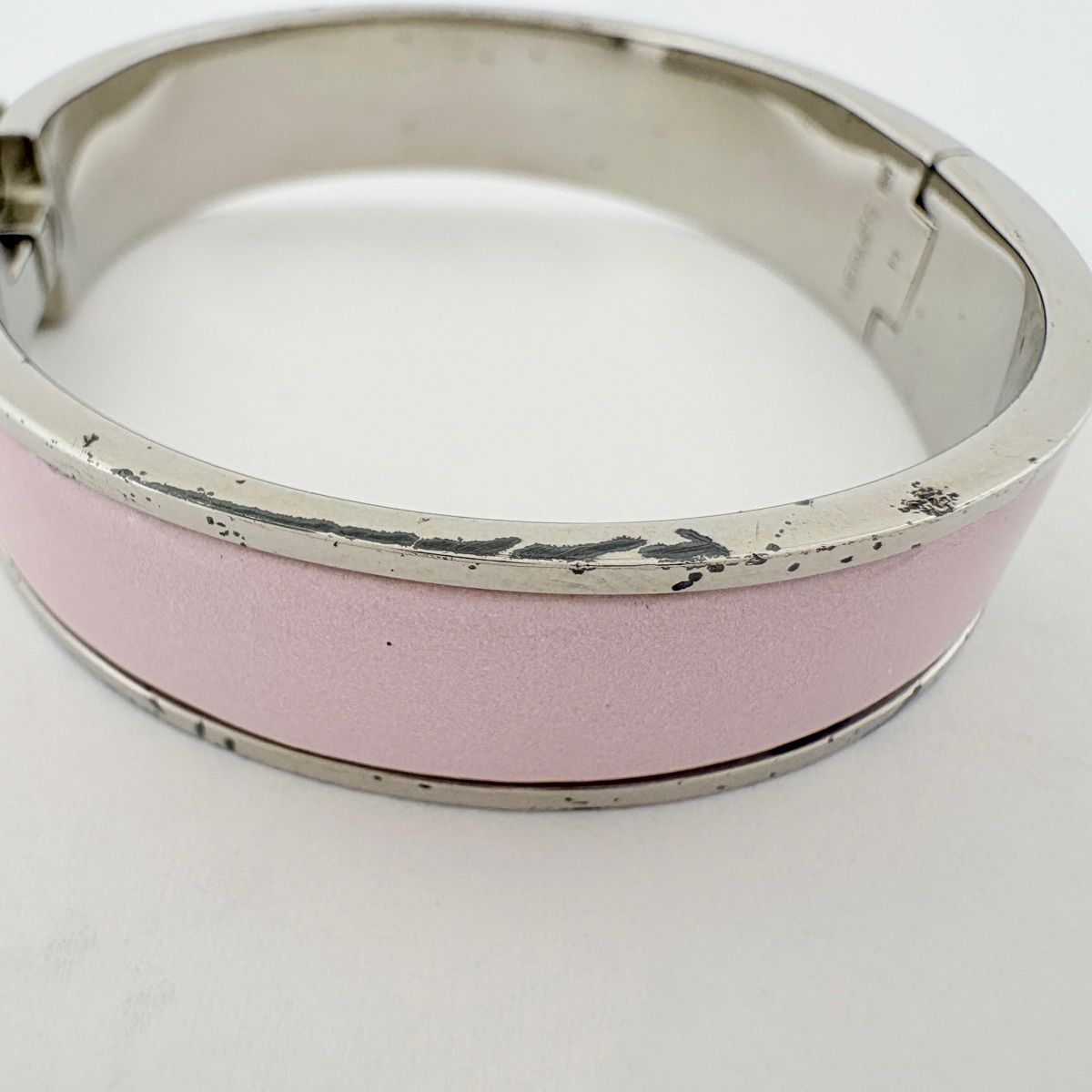 Hermes Clic H Bangle Enamel Bracelet Clac Metal Silver Pink — view 5