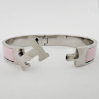 Hermes Clic H Bangle Enamel Bracelet Clac Metal Silver Pink — view 4