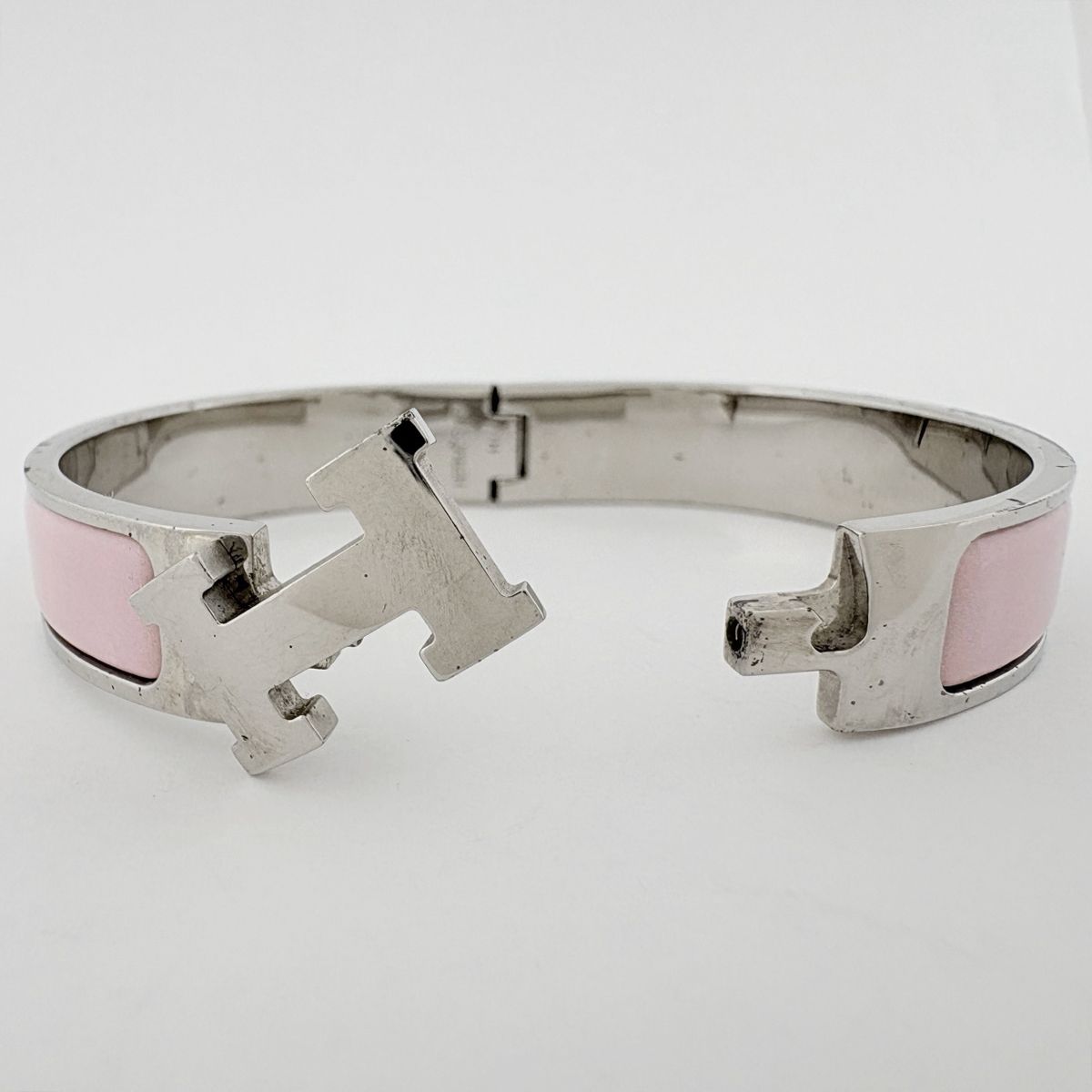 Hermes Clic H Bangle Enamel Bracelet Clac Metal Silver Pink — view 4