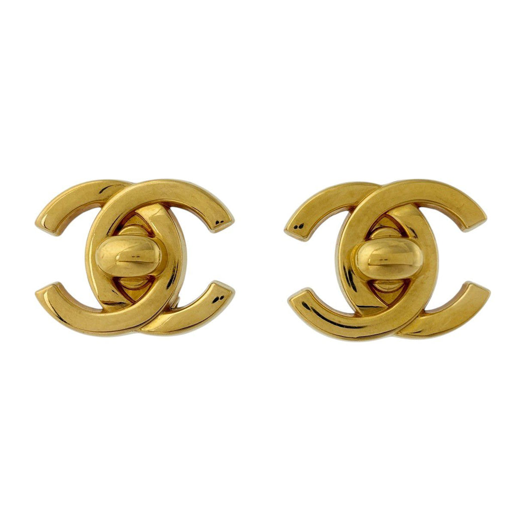 Chanel Earrings CC Logo Turnlock Gold Plated