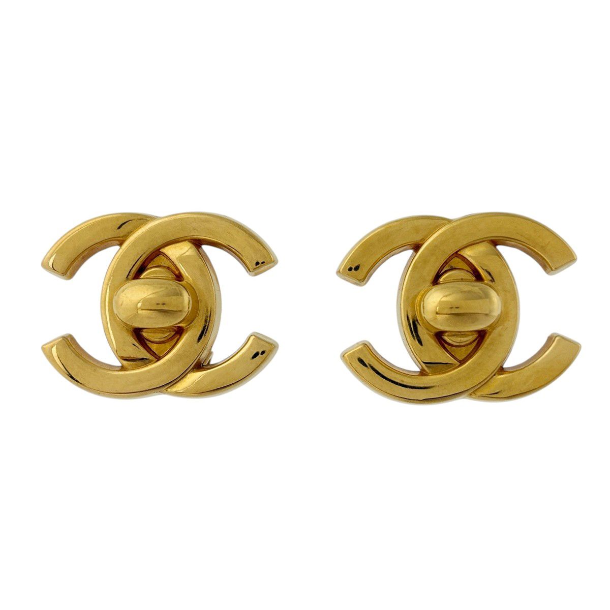 Chanel Earrings CC Logo Turnlock Gold Plated