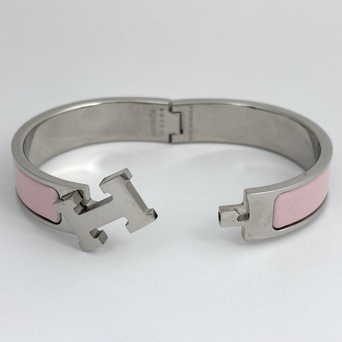 Hermes Clic Clac PM Bangle H Logo Metal Silver Pink Bracelet — view 2