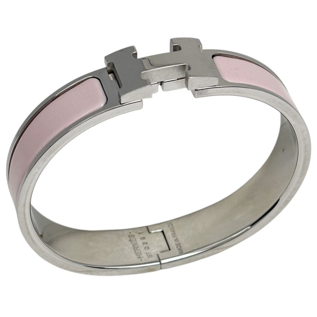 Hermes Clic Clac PM Bangle H Logo Metal Silver Pink Bracelet