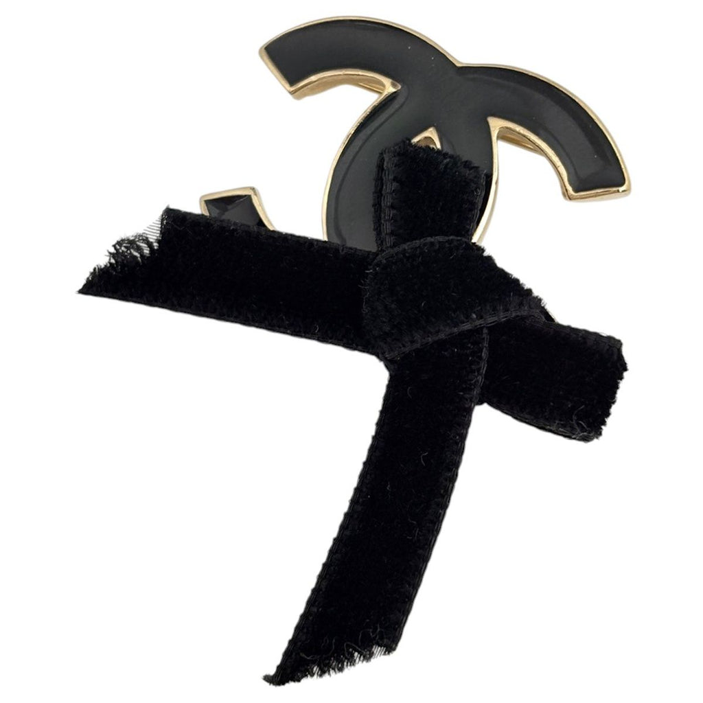 Chanel Brooch CC Logo Ribbon Fabric Black