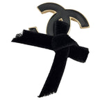Chanel Brooch CC Logo Ribbon Fabric Black
