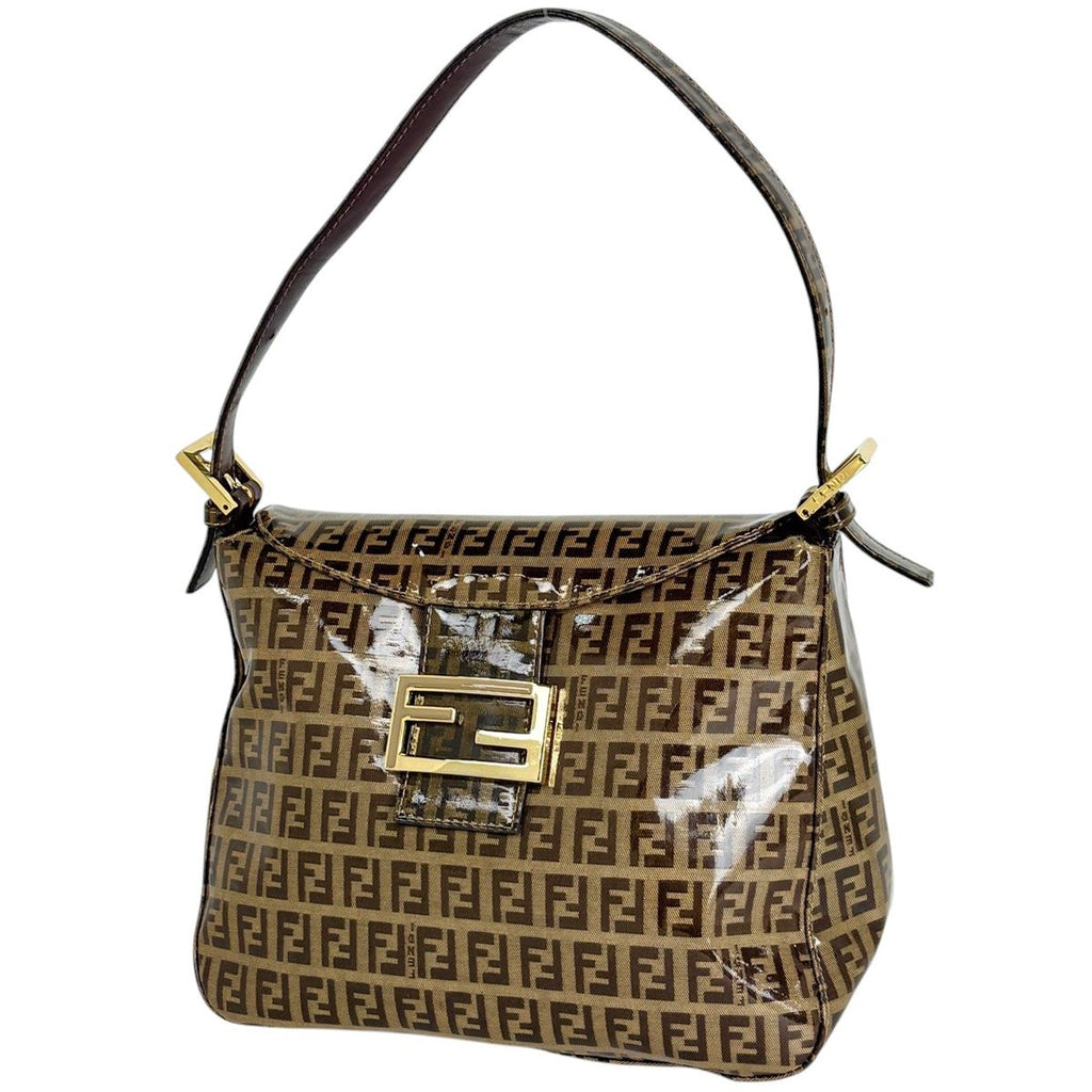 Fendi Shoulder Bag Zucchino Pattern Beige Brown