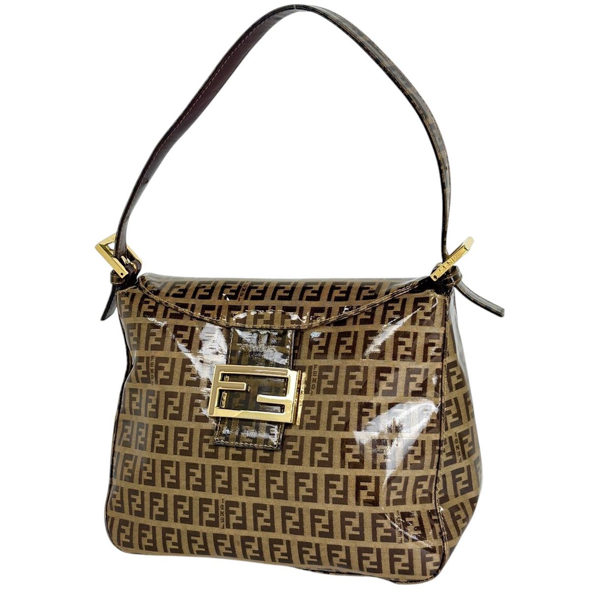 Fendi Shoulder Bag Zucchino Pattern Beige Brown