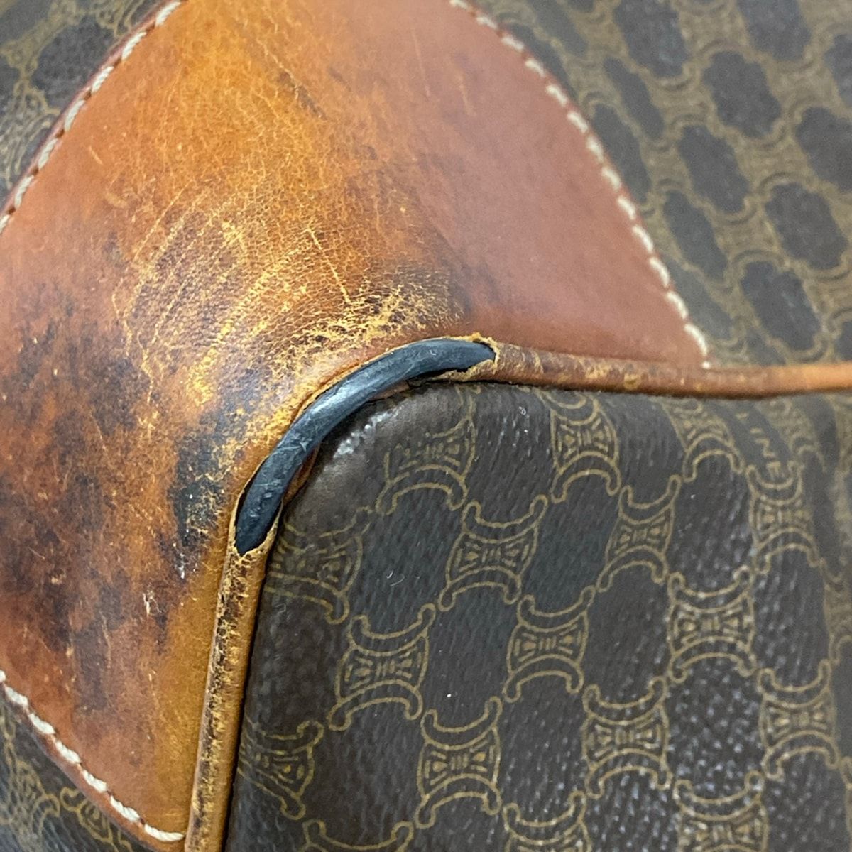 Celine Boston Bag Macadam Pattern Dark Brown No Lock Leather — view 6