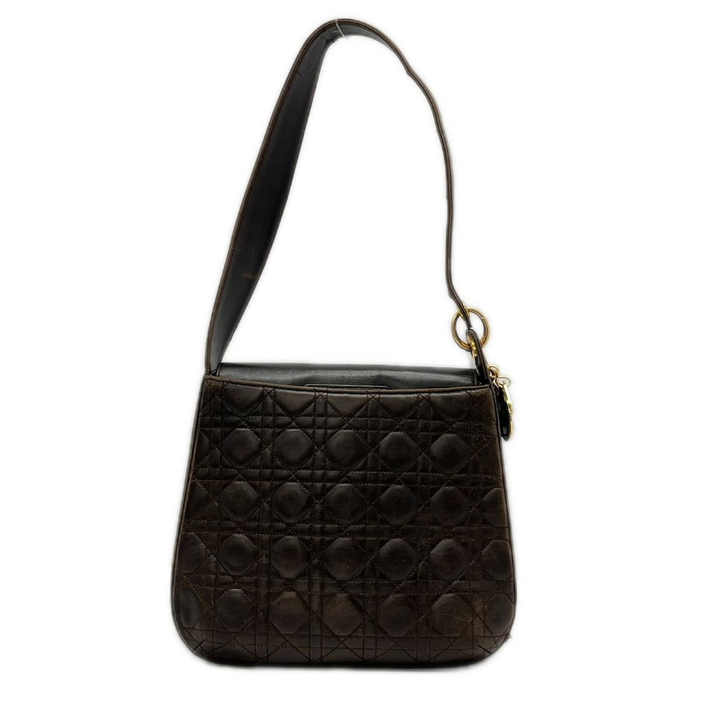 Dior Shoulder Bag Cannage Stitch Dark Brown Leather
