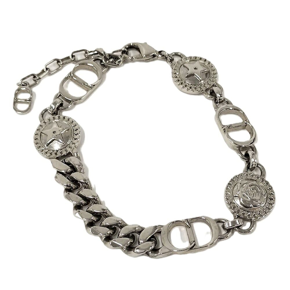 Dior Etoile CD Logo Motif Chain Bracelet Silver