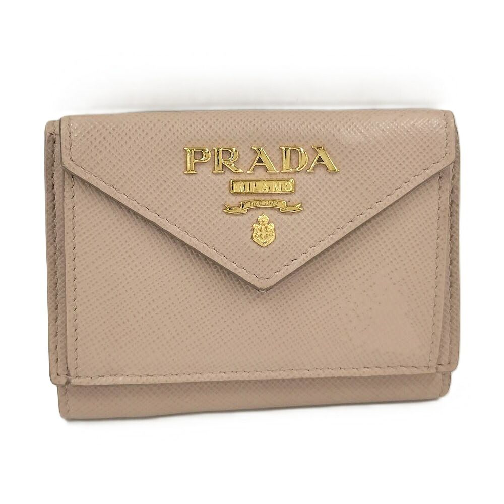 Prada Trifold Wallet Saffiano Pink Beige