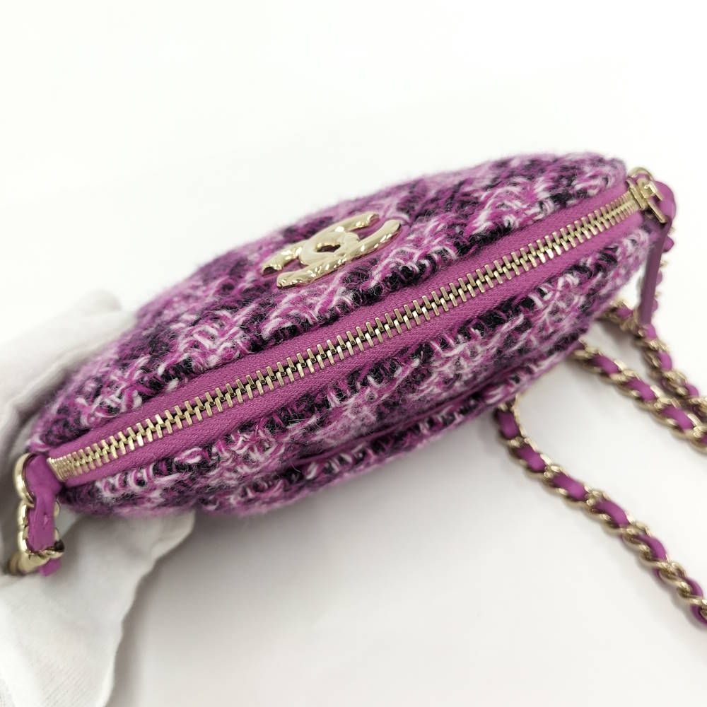 Chanel Quilted Chain Shoulder Bag Tweed Purple — view 7