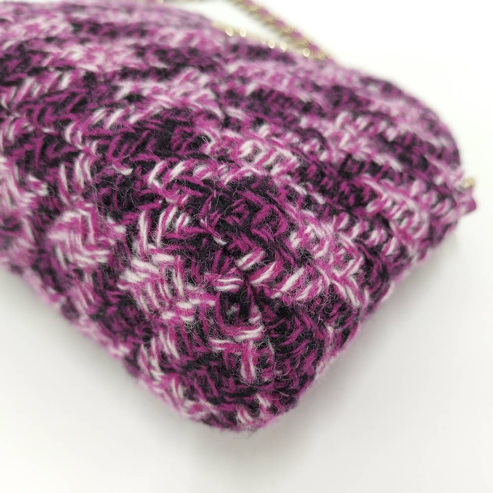Chanel Quilted Chain Shoulder Bag Tweed Purple — view 3