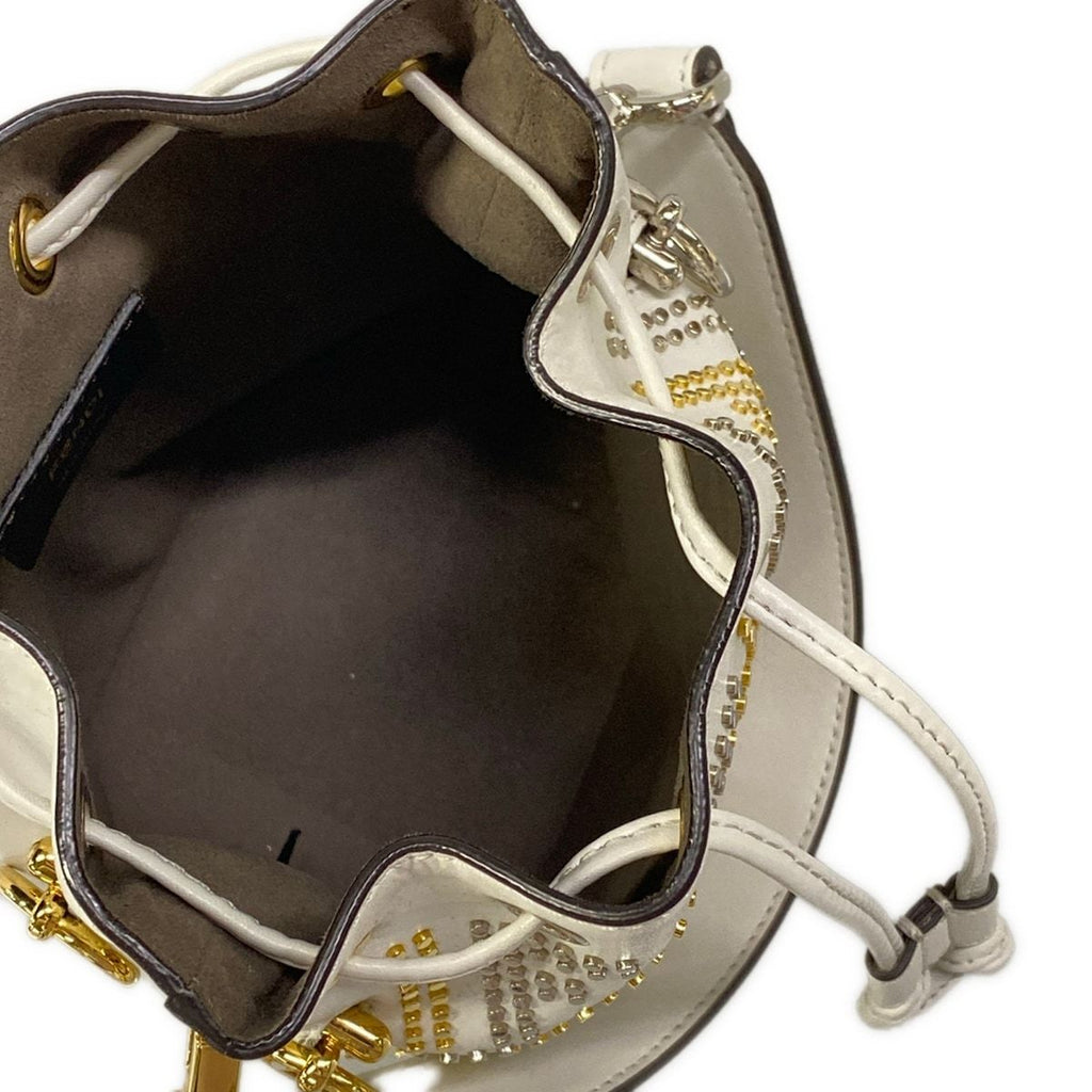 Fendi Handbag Mini Mon Tresor Zucca Pattern White Gold Silver Studs Leather — view 7