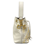 Fendi Handbag Mini Mon Tresor Zucca Pattern White Gold Silver Studs Leather — view 2