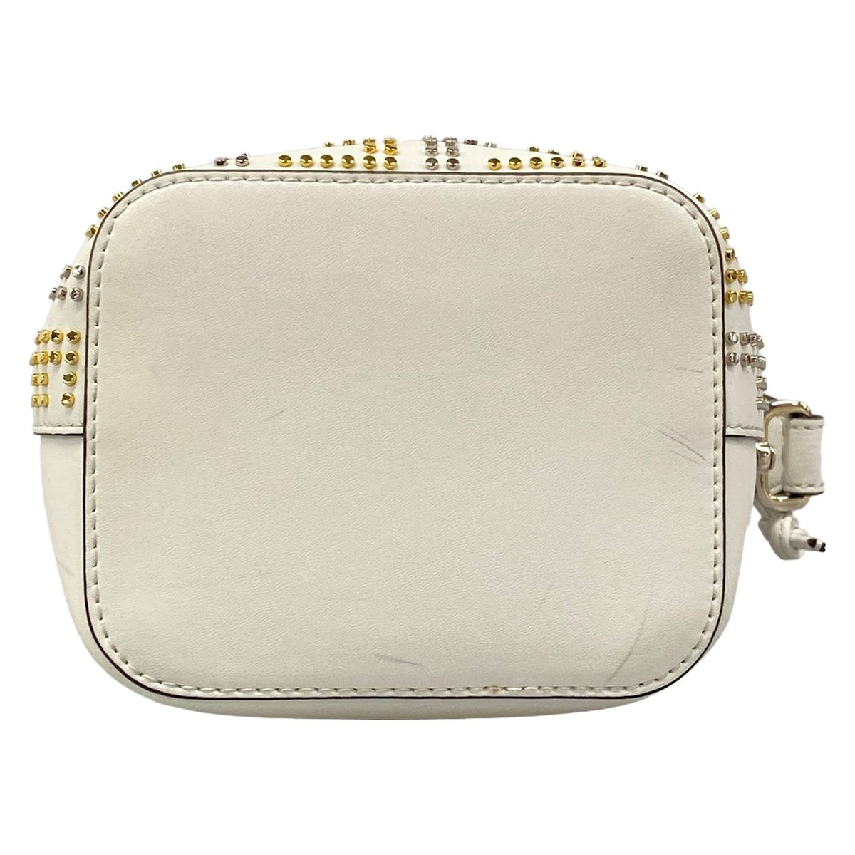 Fendi Handbag Mini Mon Tresor Zucca Pattern White Gold Silver Studs Leather — view 5