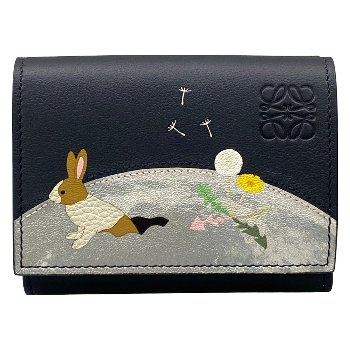 Loewe Trifold Wallet Dark Navy Silver Multi Rabbit Suna Fujita Collaboration