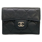 Chanel Trifold Wallet Classic Small Flap Quilted Black Silver