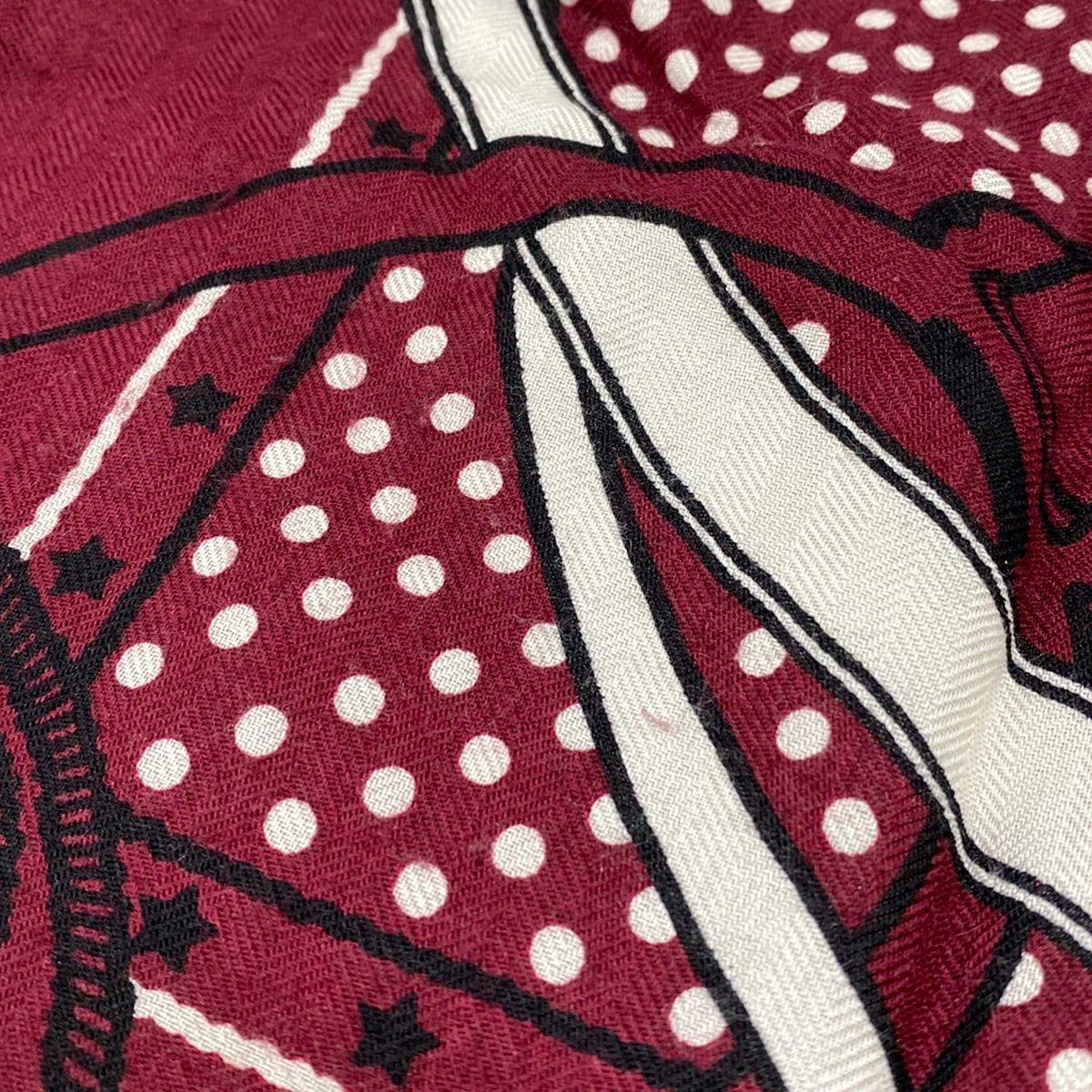 Hermes Shawl Carre 140 Bordeaux White Black Grandgeege Bandana Scarf — view 4