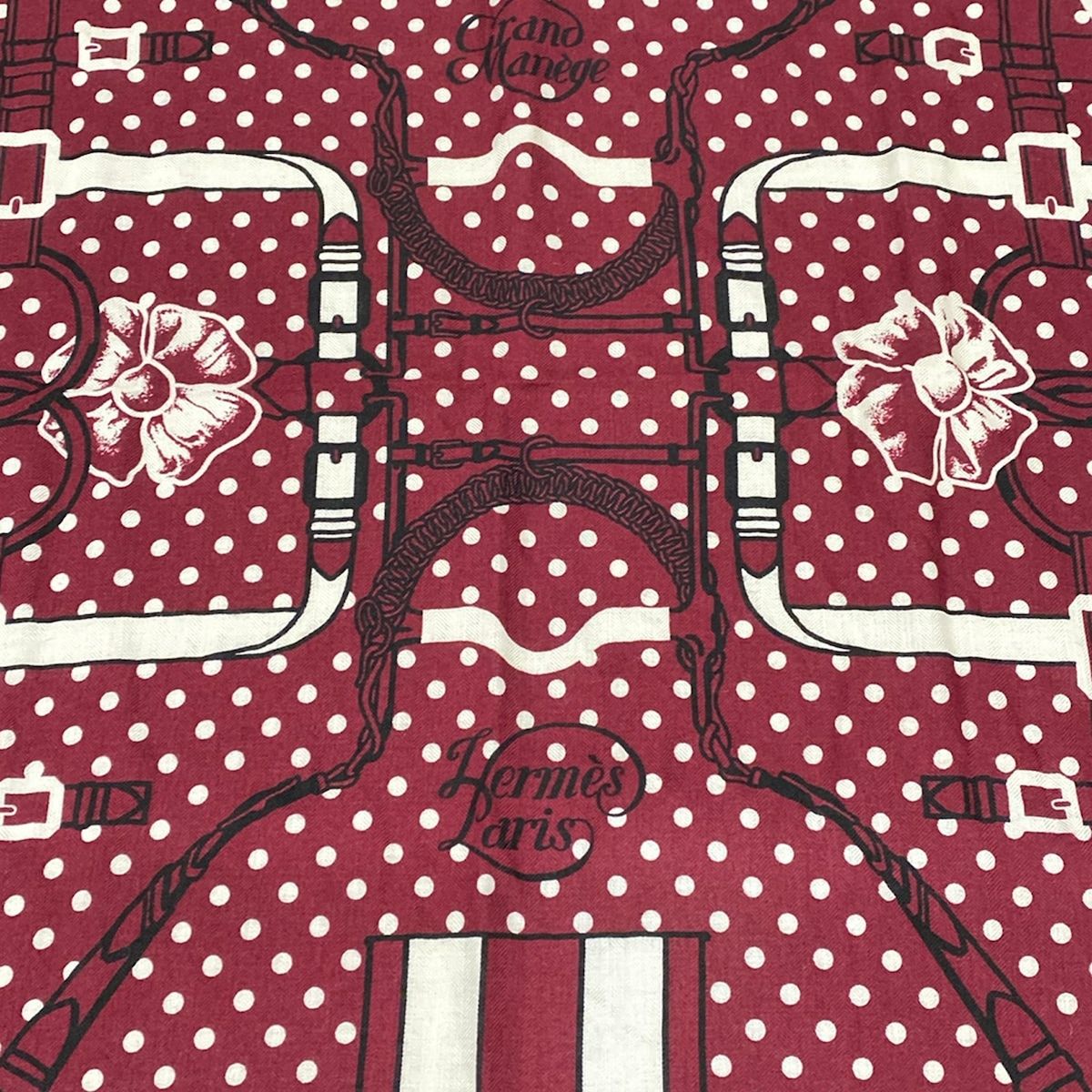 Hermes Shawl Carre 140 Bordeaux White Black Grandgeege Bandana Scarf — view 5