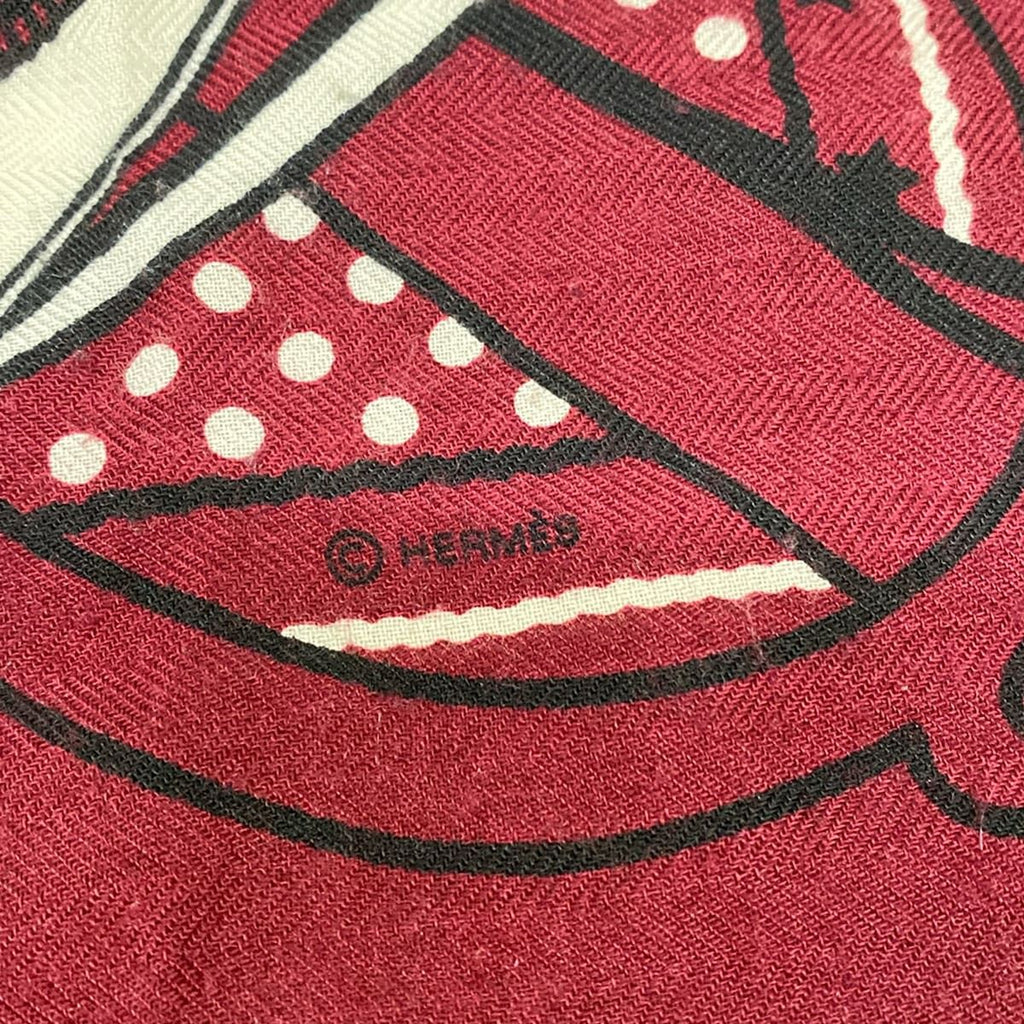 Hermes Shawl Carre 140 Bordeaux White Black Grandgeege Bandana Scarf — view 2