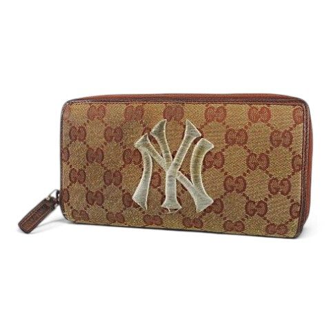 Gucci New York Yankees Zip Around Wallet Brown Canvas