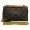 Celine Shoulder Bag Chain Clutch Tan Embroidery Leather