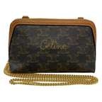 Celine Shoulder Bag Chain Clutch Tan Embroidery Leather