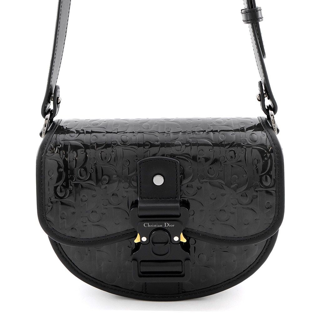 Dior Shoulder Bag Gallop Mini Oblique Patent Leather Black