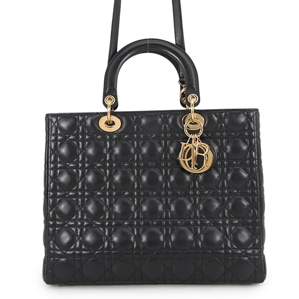 Dior Handbag Lady Cannage Large 2-Way Black