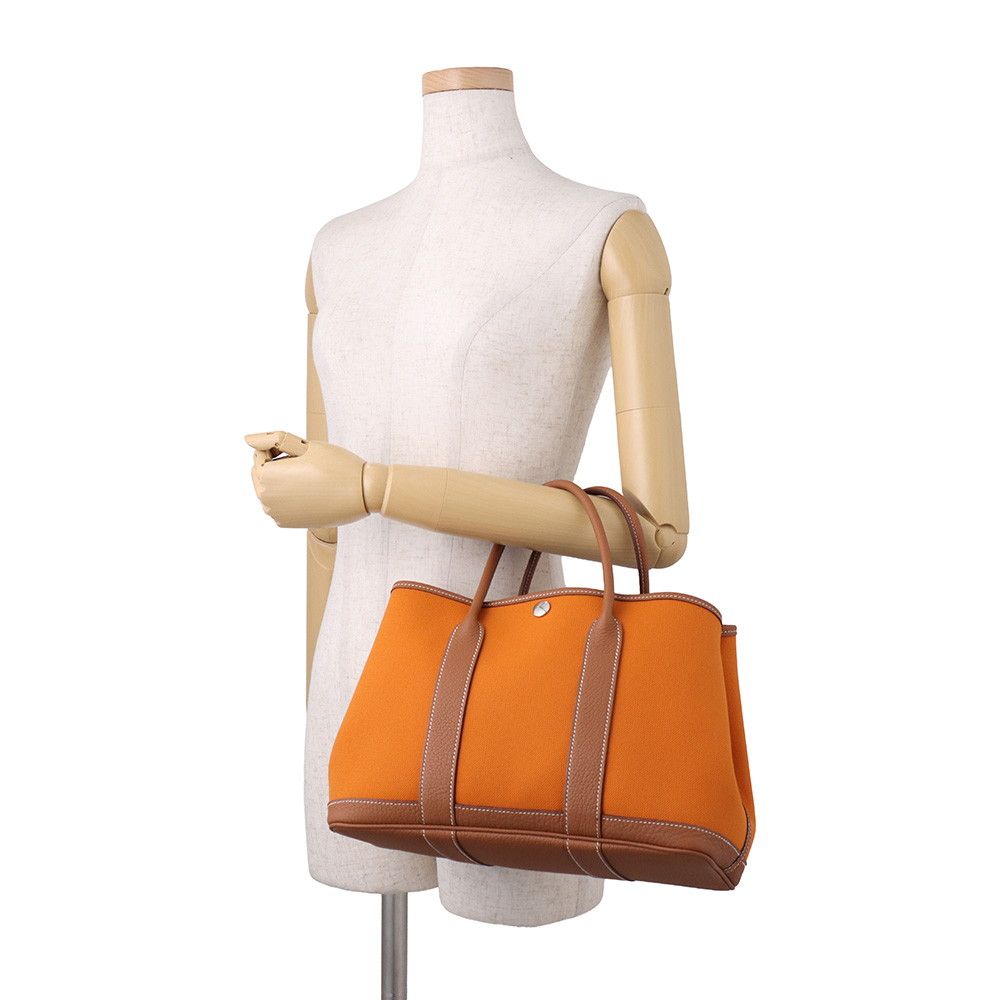 Hermes Tote Bag Garden Party TPM Apricot Gold Silver Toile Military Negonda — view 4