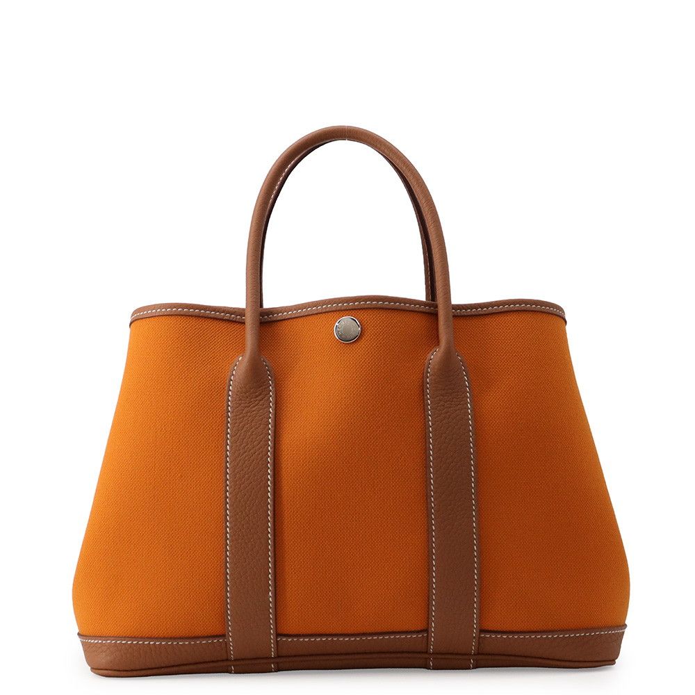 Hermes Tote Bag Garden Party TPM Apricot Gold Silver Toile Military Negonda