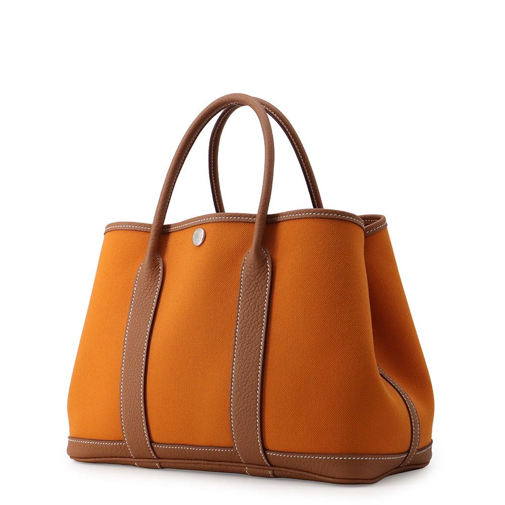 Hermes Tote Bag Garden Party TPM Apricot Gold Silver Toile Military Negonda — view 2