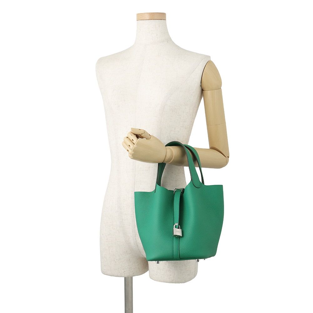 Hermes Handbag Picotin Lock PM Vert Vertigo Silver Taurillon Clemence — view 4
