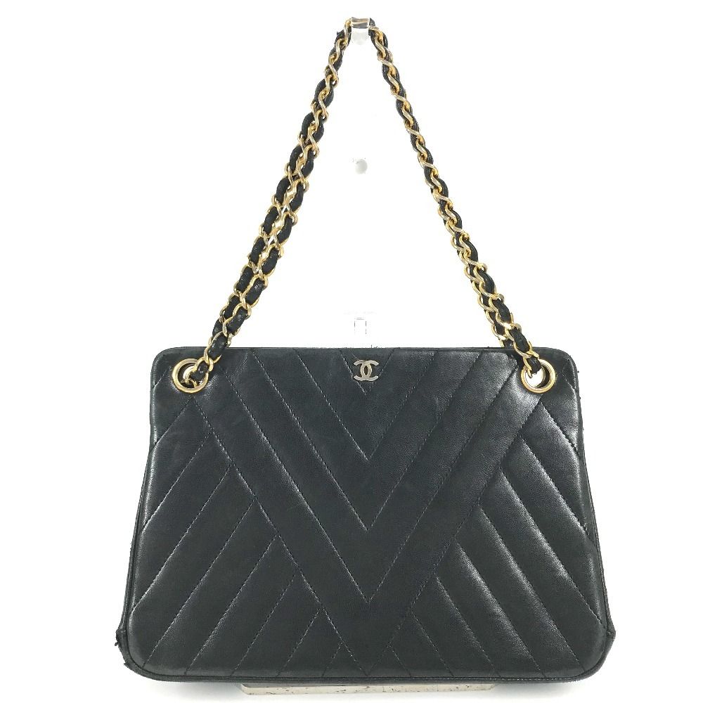 Chanel Shoulder Bag CC Logo Vintage Leather Black