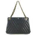 Chanel Shoulder Bag CC Logo Vintage Leather Black