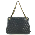 Chanel Shoulder Bag CC Logo Vintage Leather Black