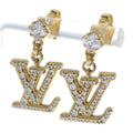 Louis Vuitton Monogram Rhinestone Earrings LV Gold